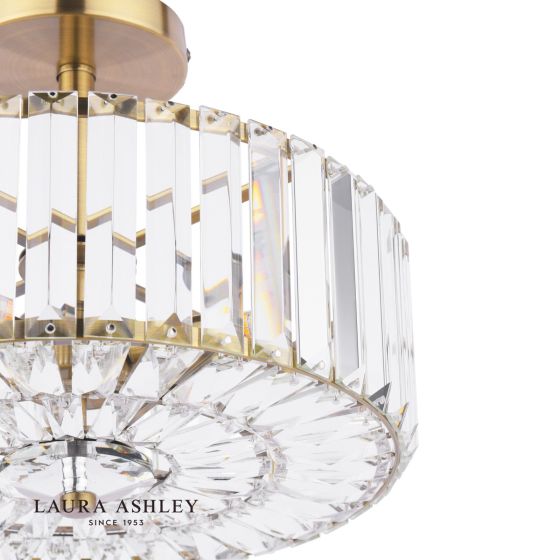 Där Lighting Laura Ashley Fernhurst 3 Light Semi-Flush Crystal And Antique Brass
