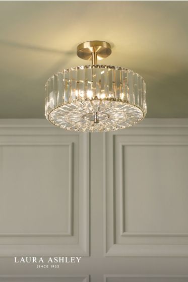 Där Lighting Laura Ashley Fernhurst 3 Light Semi-Flush Crystal And Antique Brass