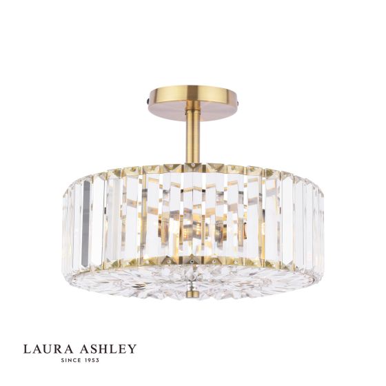 där lighting Laura Ashley Fernhurst 3 Light Semi-Flush Crystal and Antique Brass