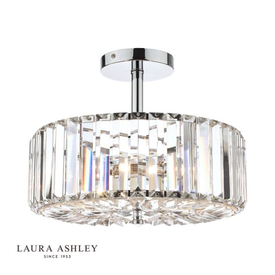 där lighting Laura Ashley Fernhurst 3lt Semi Flush Polished Chrome Glass