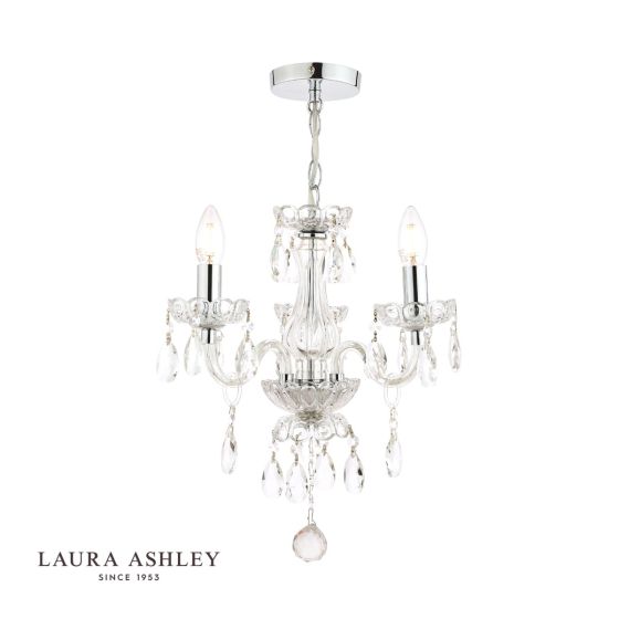 där lighting Laura Ashley Harriet 3 Light Crystal & Polished Chrome Chandelier