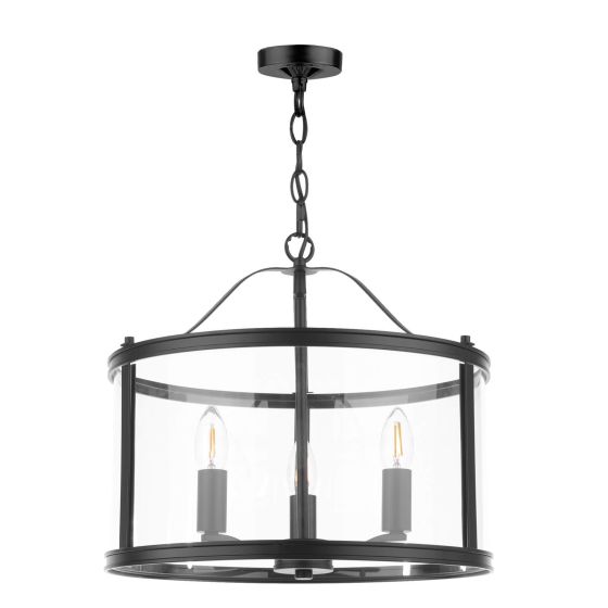 Där Lighting Laura Ashley Harrington 3 Light Pendant Matt Black And Glass