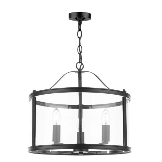 där lighting Laura Ashley Harrington 3 Light Pendant Matt Black and Glass