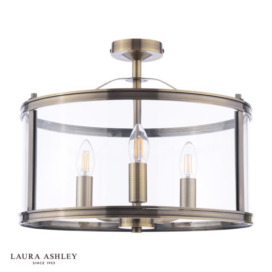 Där Lighting Laura Ashley Harrington 3 Light Semi-Flush Antique Brass And Glass