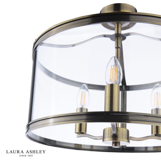 Där Lighting Laura Ashley Harrington 3 Light Semi-Flush Antique Brass And Glass