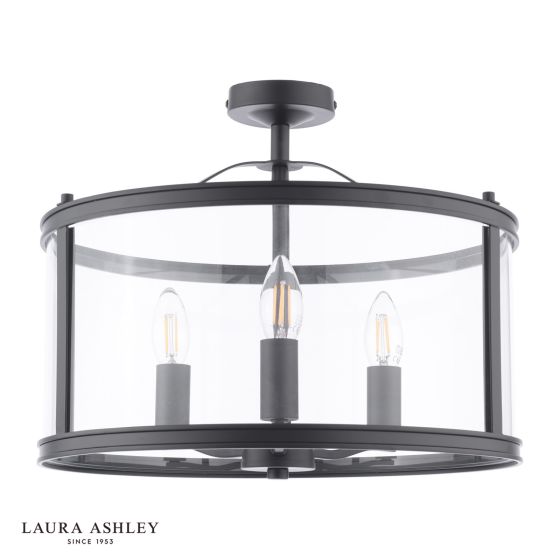Där Lighting Laura Ashley Harrington 3 Light Semi-Flush Matt Black And Glass