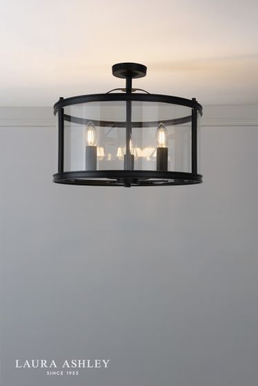 Där Lighting Laura Ashley Harrington 3 Light Semi-Flush Matt Black And Glass