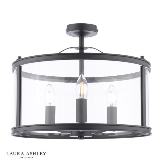 där lighting Laura Ashley Harrington 3 Light Semi-Flush Matt Black and Glass