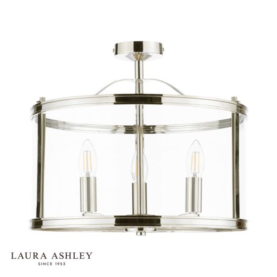 Där Lighting Laura Ashley Harrington 3 Light Semi-Flush Polished Nickel And Glass