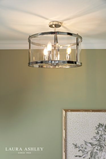 Där Lighting Laura Ashley Harrington 3 Light Semi-Flush Polished Nickel And Glass