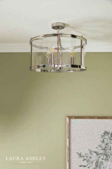 Där Lighting Laura Ashley Harrington 3 Light Semi-Flush Polished Nickel And Glass