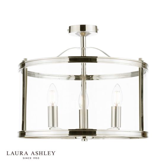 där lighting Laura Ashley Harrington 3 Light Semi-Flush Polished Nickel and Glass