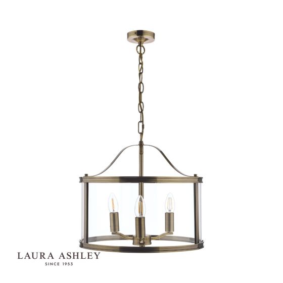 Där Lighting Laura Ashley Harrington 3lt Pendant Antique Brass Glass