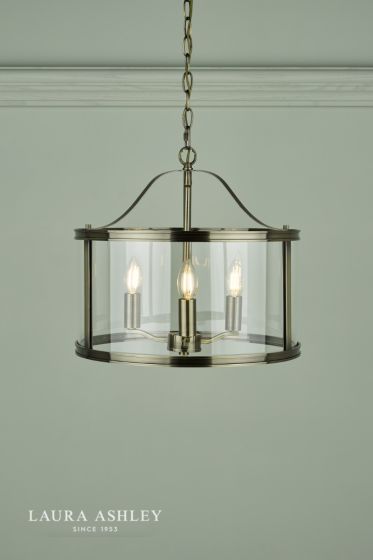 Där Lighting Laura Ashley Harrington 3lt Pendant Antique Brass Glass