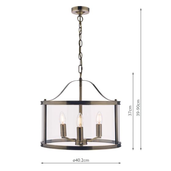 Där Lighting Laura Ashley Harrington 3lt Pendant Antique Brass Glass