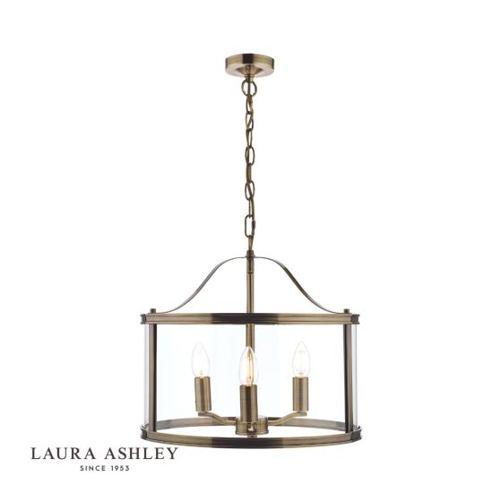 där lighting Laura Ashley Harrington 3lt Pendant Antique Brass Glass