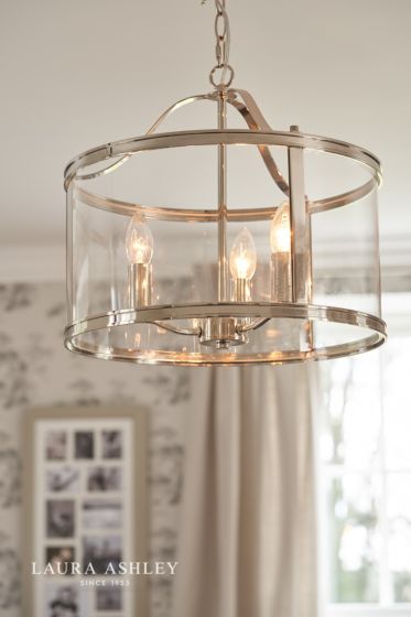 Där Lighting Laura Ashley Harrington 3lt Pendant Polished Nickel Glass