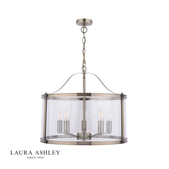 Där Lighting Laura Ashley Harrington 5 Light Pendant Antique Brass & Glass