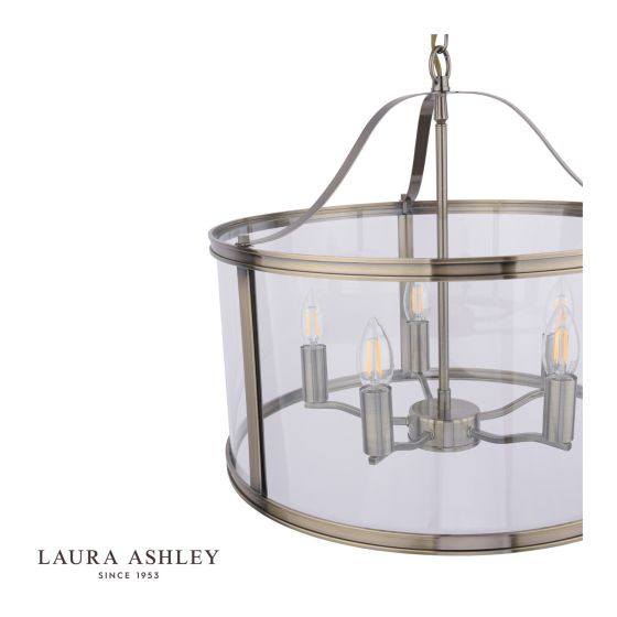 Där Lighting Laura Ashley Harrington 5 Light Pendant Antique Brass & Glass