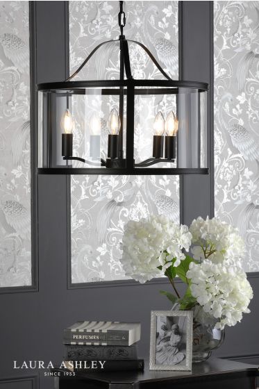 Där Lighting Laura Ashley Harrington 5 Light Pendant Matt Black And Glass
