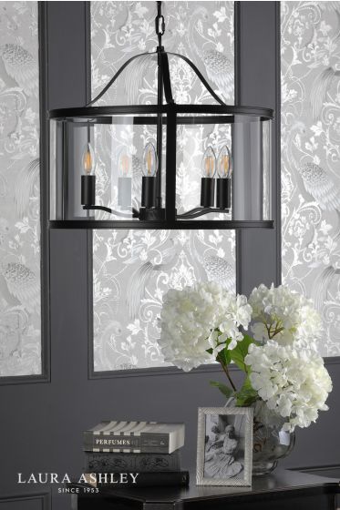 Där Lighting Laura Ashley Harrington 5 Light Pendant Matt Black And Glass