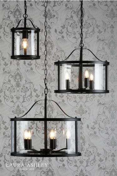 Där Lighting Laura Ashley Harrington 5 Light Pendant Matt Black And Glass