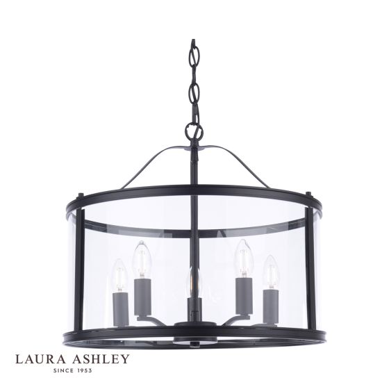 där lighting Laura Ashley Harrington 5 Light Pendant Matt Black and Glass