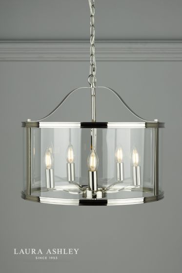 Där Lighting Laura Ashley Harrington 5lt Pendant Polished Nickel Glass