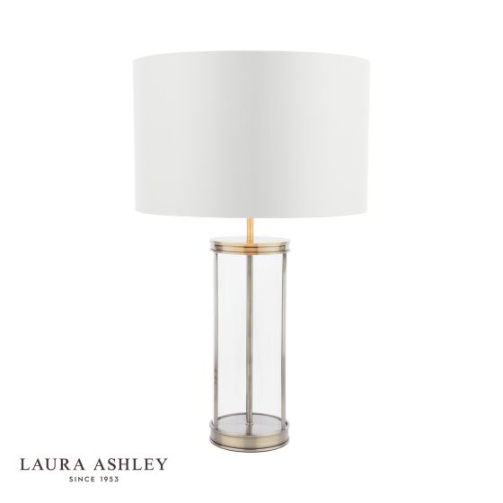 där lighting Laura Ashley Harrington Large Table Lamp Antique Brass and Glass With Shade