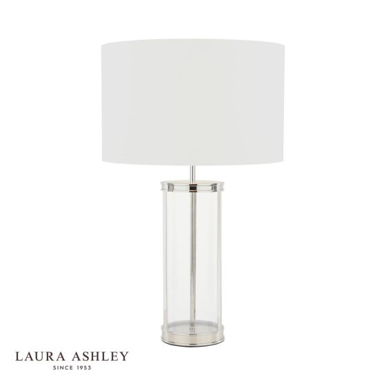 där lighting Laura Ashley Harrington Large Table Lamp Polished Nickel and Glass With Shade