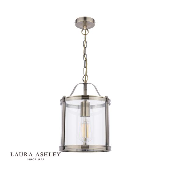 Där Lighting Laura Ashley Harrington Pendant Antique Brass & Glass