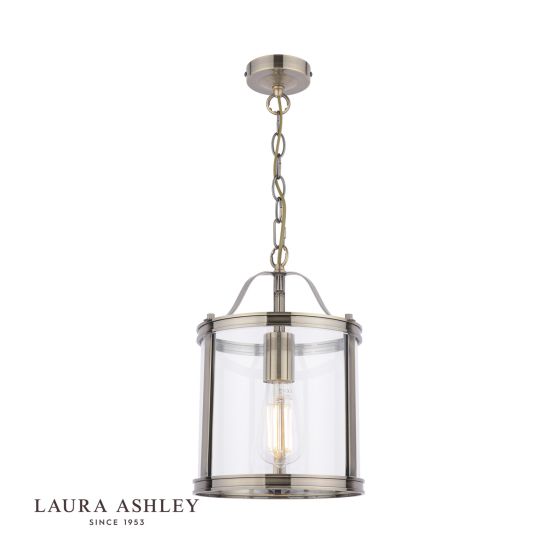 där lighting Laura Ashley Harrington Pendant Antique Brass & Glass