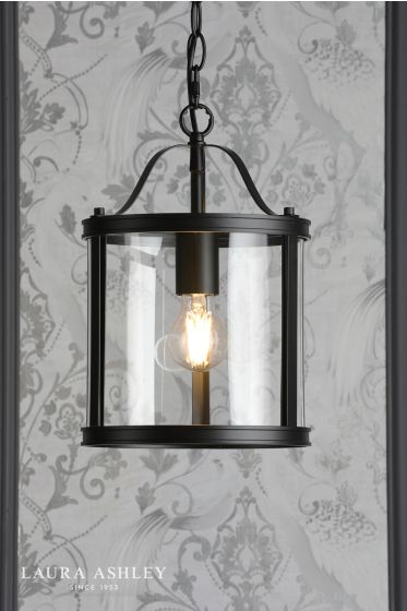 Där Lighting Laura Ashley Harrington Single Pendant Matt Black And Glass