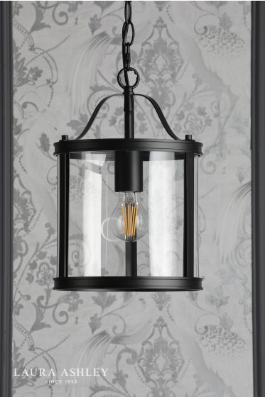 Där Lighting Laura Ashley Harrington Single Pendant Matt Black And Glass