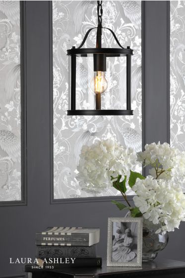 Där Lighting Laura Ashley Harrington Single Pendant Matt Black And Glass