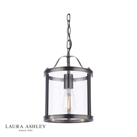 där lighting Laura Ashley Harrington Single Pendant Matt Black and Glass
