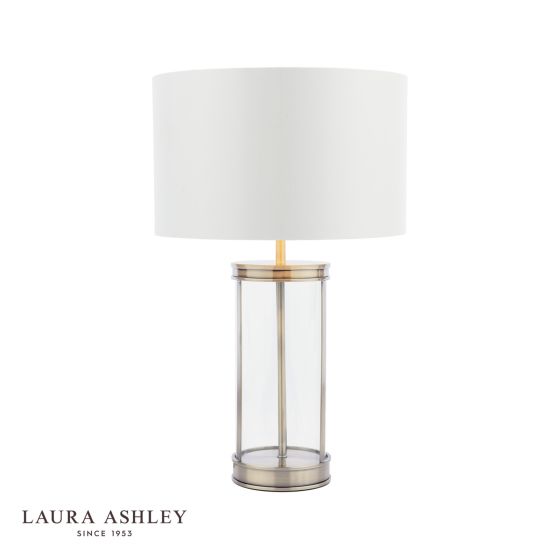 där lighting Laura Ashley Harrington Small Table Lamp Antique Brass and Glass With Shade