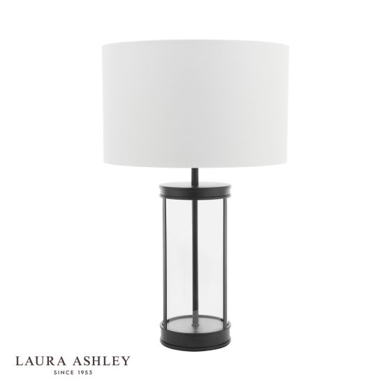 Där Lighting Laura Ashley Harrington Small Table Lamp Matt Black And Glass With Shade
