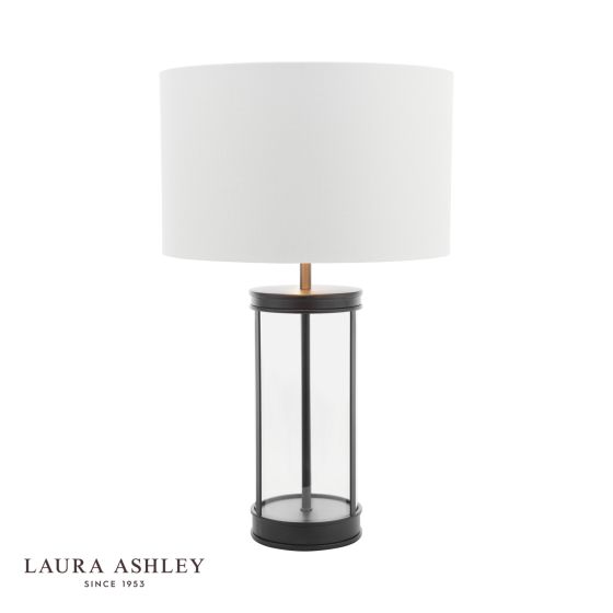 där lighting Laura Ashley Harrington Small Table Lamp Matt Black and Glass With Shade