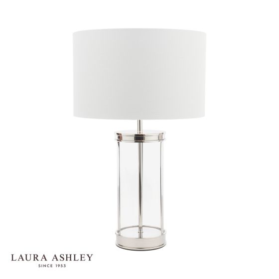 där lighting Laura Ashley Harrington Small Table Lamp Polished Nickel and Glass With Shade