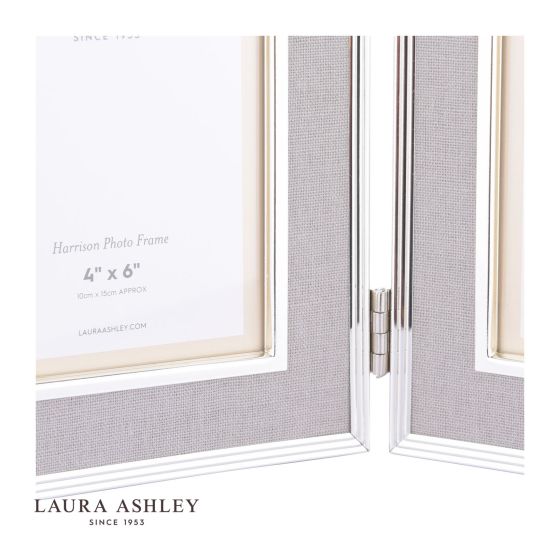 Där Lighting Laura Ashley Harrison Double Photo Frame Pale Charcoal Grey Linen 4x6 Inch