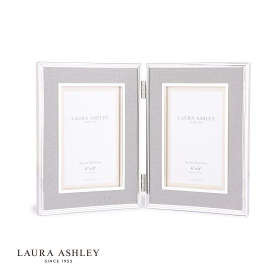 där lighting Laura Ashley Harrison Double Photo Frame Pale Charcoal Grey Linen 4x6 Inch