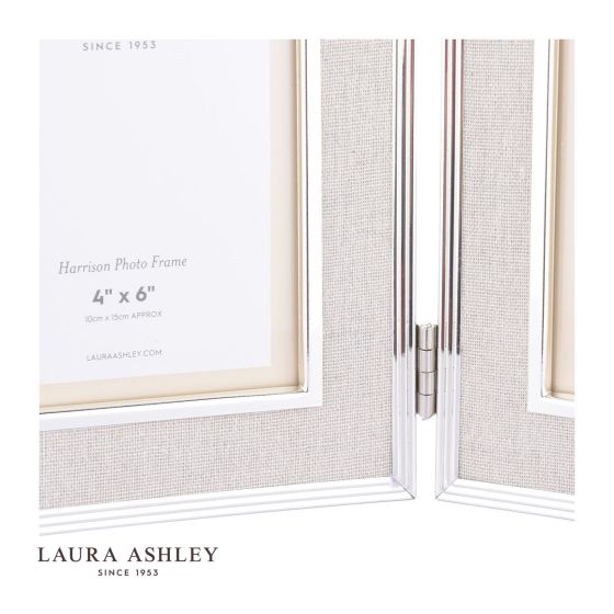 Där Lighting Laura Ashley Harrison Double Photo Frame Polished Silver Linen 4x6 Inch