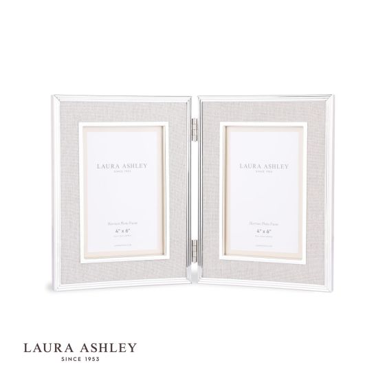 där lighting Laura Ashley Harrison Double Photo Frame Polished Silver Linen 4x6 Inch