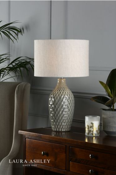 Där Lighting Laura Ashley Heathfield Ceramic Table Lamp Gloss Grey With Shade