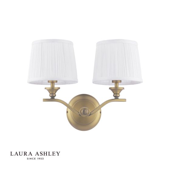 Där Lighting Laura Ashley Hemsley 2 Light Wall Light Matt Antique Brass With Shade