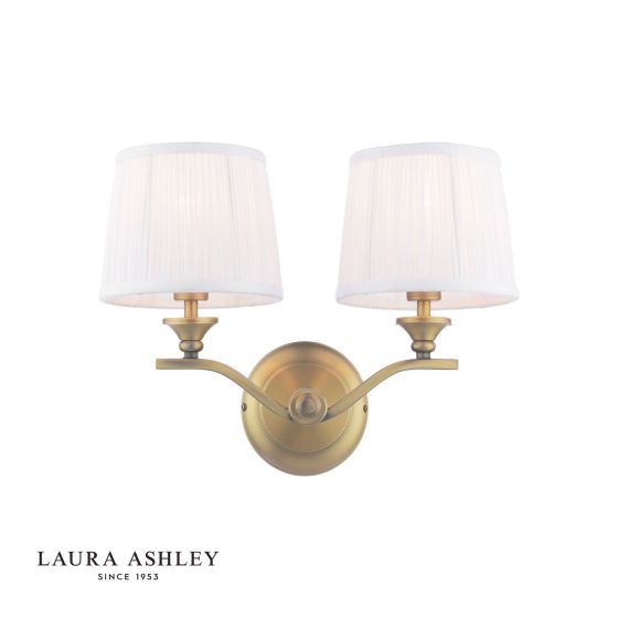 där lighting Laura Ashley Hemsley 2 Light Wall Light Matt Antique Brass With Shade