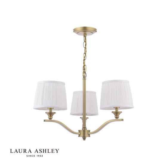 Där Lighting Laura Ashley Hemsley 3 Light Armed Pendant Matt Antique Brass With Shade