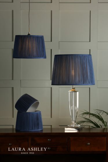 Där Lighting Laura Ashley Hemsley Pleated Silk Empire Drum Shade Midnight Blue 20cm/8 Inch