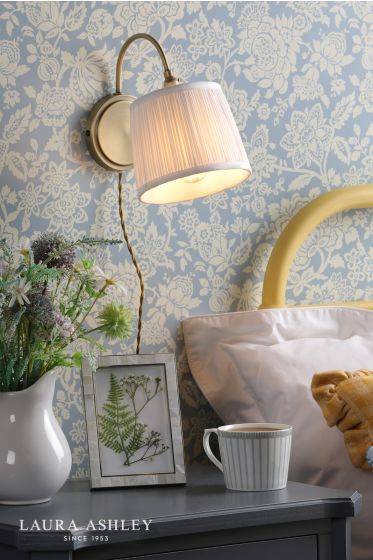 Där Lighting Laura Ashley Hemsley Plugged Wall Light Antique Brass With Shade
